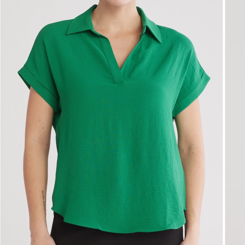 Pleione Airflow Short Sleeve Blouse Polo Women’s XL Kelly Green Lightweight Top